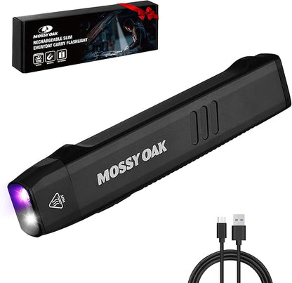 Mossy Oak Rechargeable EDC Flat Flashlight 1200 Lumens, Pocket Work Light with Magnetic Base, UV & White Light Combo, Waterproof LED Inspection Light for Work and Home - Idea Christmas Gift for Men
