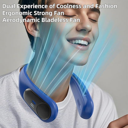 Portable Neck Fan,Personal Wearable Bladeless Fan,LED Display,4-Speeds,6000mAh USB Rechargeable,360° Strong Cooling Wind,Hands Free,White Elephant Gift,Christmas Gifts for Men Women Dad Mom (Navy)