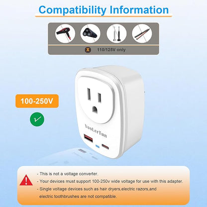 Type I Plug Adapter, VooLerTun Australia Travel Adapter with 30W Fast Charge Power Adapter Dual Ports compatiblecell Phone Camera, 1 American Outlet Adapter, US Converter for New Zealand Travel
