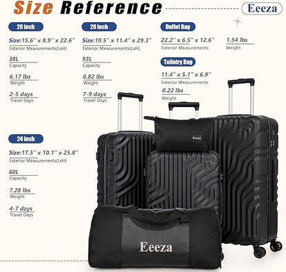 Luggage Sets Suitcase Sets 5 Piece Luggage Sets Suitcase with ABS Hard Shell Lightweight TSA Lock and Double Rotatable Detachable Wheels(Black,20"/24"/28"/DB/TB)