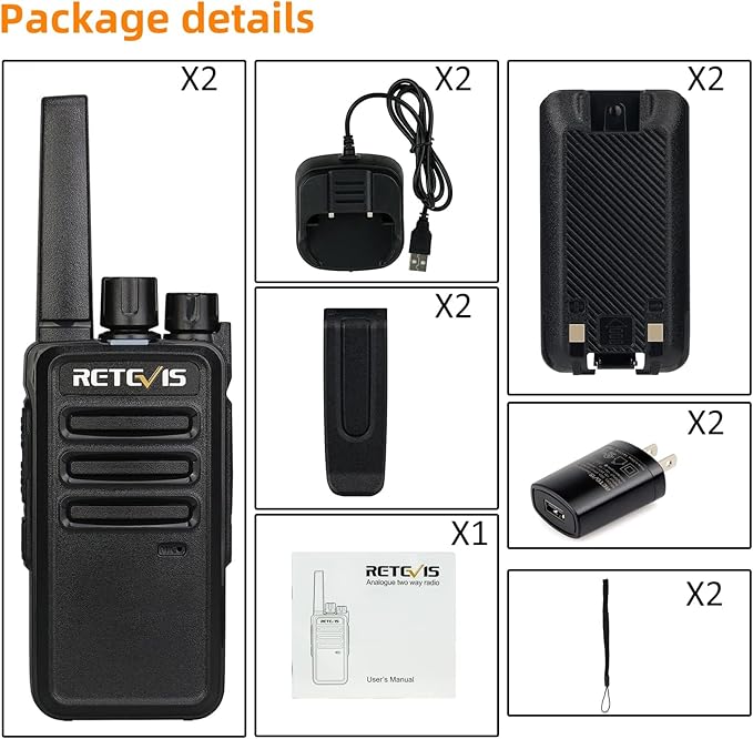 Retevis RT68 Walkie Talkies Rechargeable,Portable FRS Two-Way Radios for Adults,Heavy Duty 2 Way Radios Long Range,USB Charging Base,License Free Walkie Talkie for Road Trip Gifts Camping (2 Pack)