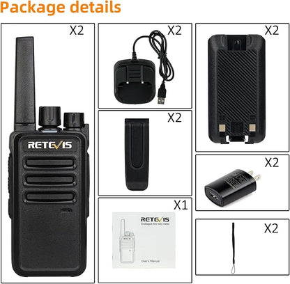 Retevis RT68 Walkie Talkies Rechargeable,Portable FRS Two-Way Radios for Adults,Heavy Duty 2 Way Radios Long Range,USB Charging Base,License Free Walkie Talkie for Road Trip Gifts Camping (2 Pack)