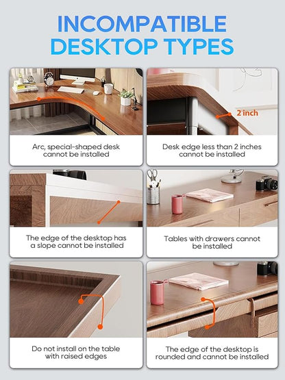 NODOCA No Drill Under Desk Cable Management Tray, 17'' Wire Management, Punch-Free Clamp on, Metal Cable Tray, Wire Organizer Under Desk, Under Desk Basket for Office and Home, White(2 Packs)