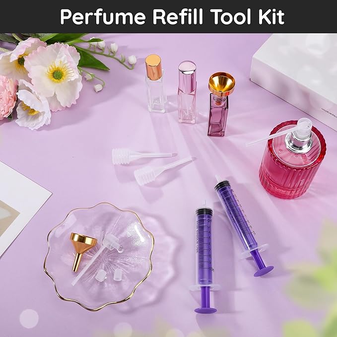 Segbeauty 8pcs 0.34oz Perfume Decanter Kit Dispenser with Extractor for Perfumes Transfer, 10ml Perfume Refill Tool Kit, Plastic Purple Decanters for Perfumes Refillable Colognes Making Set Tool