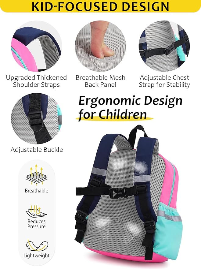 Toddler Backpack for Boys Girls 2-5, Kids Preschool Backpack, 13inch Little Kids Backpack Daycare School Bookbag for Kindergarten Elementary School Travel,Light Pink