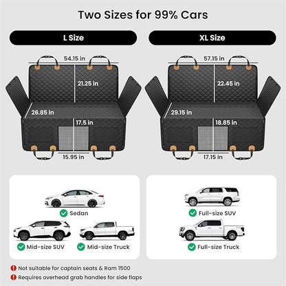 REEVAA Dog Car Seat Cover for Back Seat, Hard Bottom Dog Hammock, Pet Bed Extender for 2-4 Large/Medium Dogs, Waterproof Seat Protector, Universal L Size for SUV Medium Truck, Black+Orange