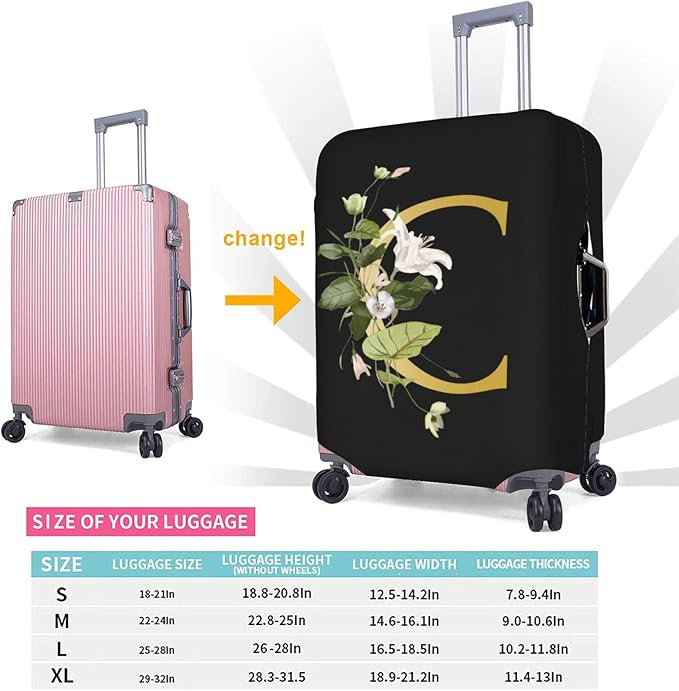 Decorative C Suitcase Protectors Elastic Washable Luggage Covers With Concealed Zippers For 18-32 Inch Luggage (Size L: Fits 25-28 Inch)