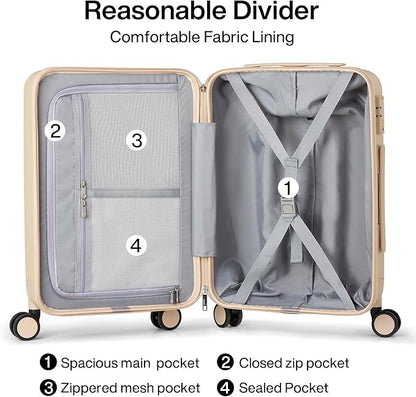 Hanke 3 Piece Luggage Sets with Spinner Wheels, Carry On Luggage Lightweight PC Hard Shell Suitcases TSA Luggage Checked Bag 20/24/28 Inch Luggage(Cuba Sand)