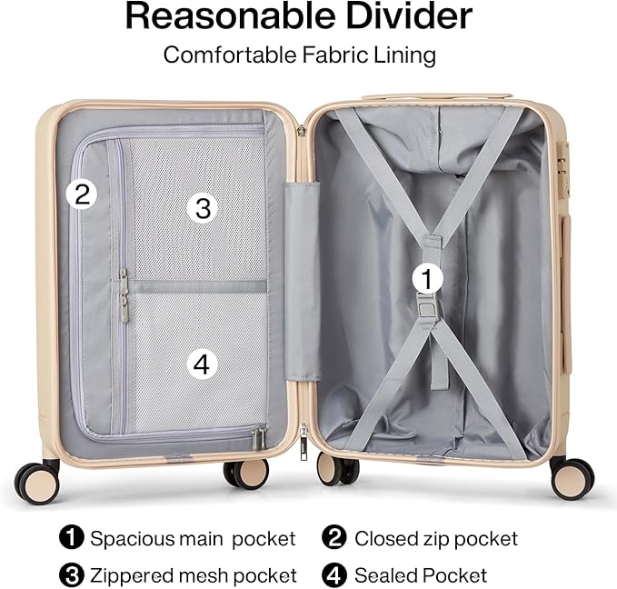 Hanke 24 Inch Checked Luggage with Spinner Wheels Hard Shell Suitcases Lightweight Travel TSA Luggage for Women Men Medium Suitcase(Cuba Sand)