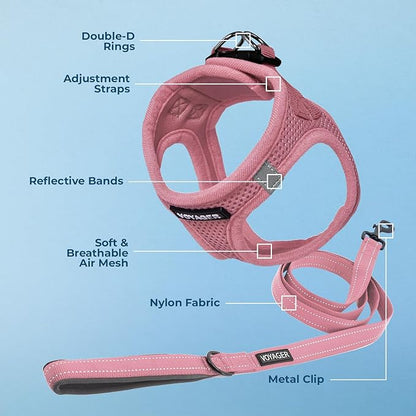 Voyager Step-in Air All Weather Mesh Harness and Reflective Dog 5 ft Leash Combo with Neoprene Handle, for Small, Medium and Large Breed Puppies by Best Pet Supplies - Set (Pink), XL