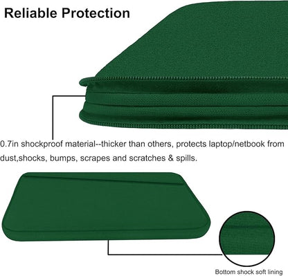 15.6 inch Laptop Sleeve, Durable Carrying Bag Protective Case Briefcase Handbag with Front Pocket, Slim Computer Cover for 15-16 Inch HP, Dell, Lenovo, Asus, Notebook, Dark Green