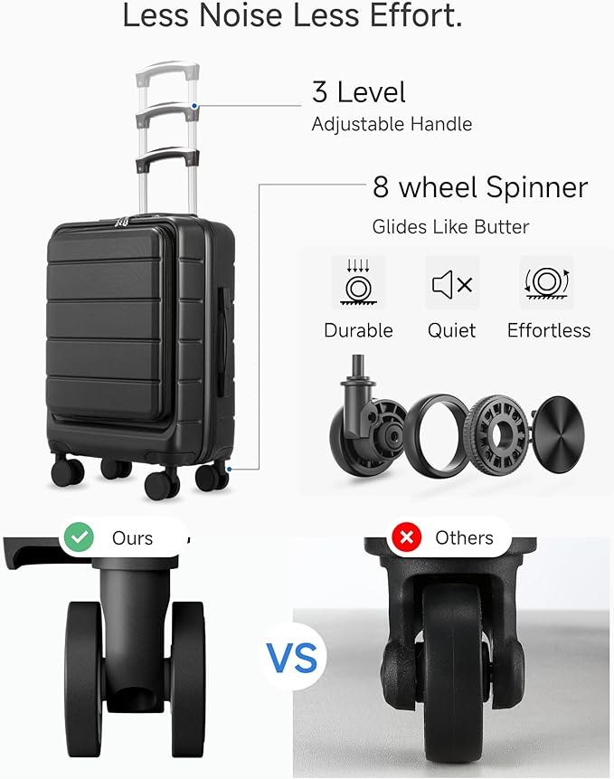 Luggage Sets 5 Piece, H1F Hardside Suitcase With Wheels - Spinner Wheels, TSA Lock, Includes Tote Bag（FX-Lite,Black,5 Piece Sets）