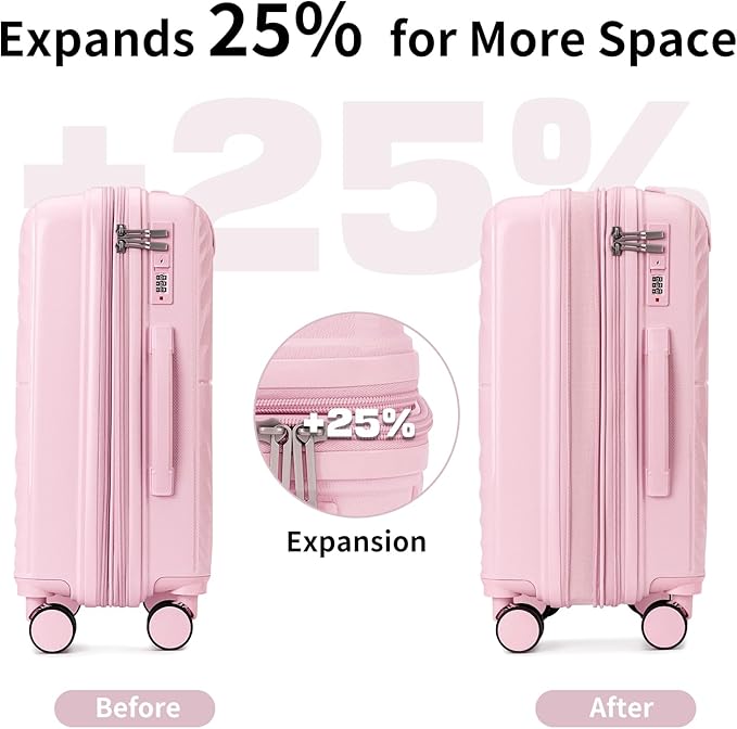 LARVENDER Luggage Sets, Suitcase Set 3 Piece Expandable Luggage PP Lightweight Large Suitcases with Wheels for Women (28/24/20inch,Light Pink)