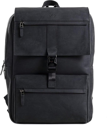 Leather Backpack for Men & Women, Classic Black - Handcrafted Top Grain Leather vintage backpack with 17-Inch Laptop Sleeve - Lightweight, Stylish & Durable for Business, Travel, Work & Everyday Use