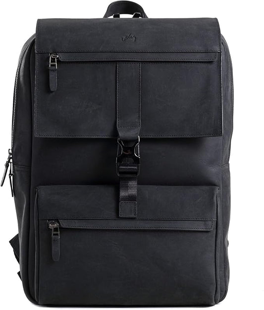Leather Backpack for Men & Women, Classic Black - Handcrafted Top Grain Leather vintage backpack with 17-Inch Laptop Sleeve - Lightweight, Stylish & Durable for Business, Travel, Work & Everyday Use