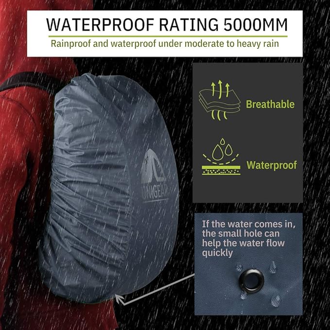 Unigear Backpack Rain Cover Waterproof Rating 5000mm Ultraportable and Durable with 2 Anti-Slip Buckle Strap, Integrated Carry Pouch Design (Gray, Meidum)