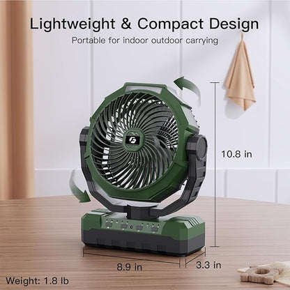 FRIZCOL 3-in-1 Camping Fan - Portable Fans Rechargeable - 24000mAh Battery Powered Fan(105Hrs) with Light & Remote for Indoor, Outdoor, Tent, Travel, Fishing, Jobsite, Gifts for Men Dad Him - Green