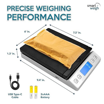 Smart Weigh Digital Postal Shipping Scale, 66 lb Capacity, 0.1 oz Readability, Hold & Tare Function, High-Accuracy Scale, Includes Batteries & USB-C