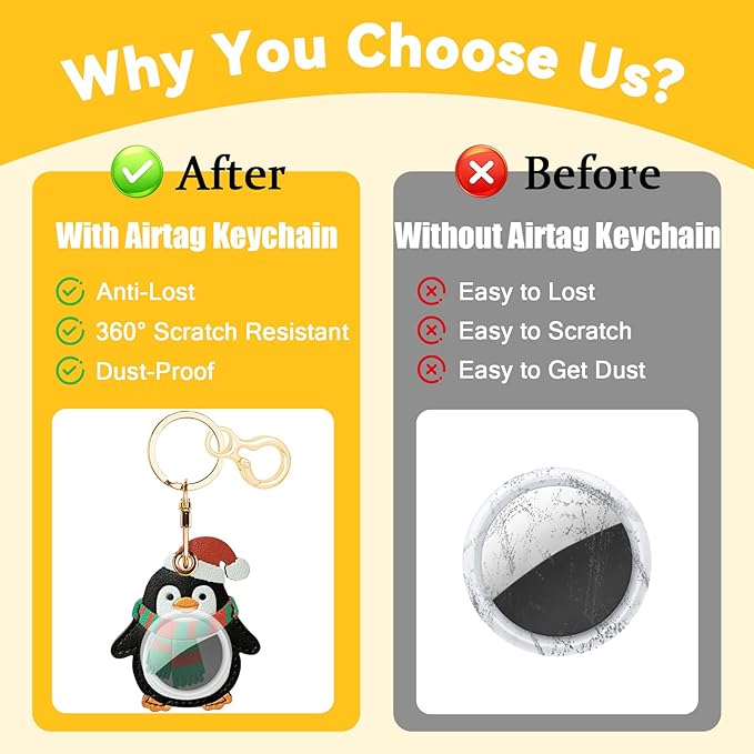 Leather Keychain for Airtag, Cute Protective Keychain Holder Compatible with Apple Air Tag,GPS Item Tracker Case Cover for Keys,Bags,Pets,Luggage(Penguin)
