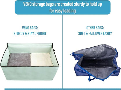 VENO 10 Pack Moving Bags and Large Christmas Decoration Storage Bins with lids. Alternative to Moving Boxes, Packing Supplies for College. Heavy Duty Totes (Shiny Light Green, 10 Pack)