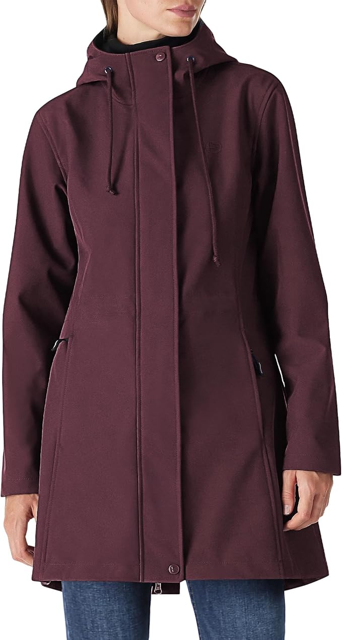 Outdoor Ventures Women's Lightweight Waterproof Fleece Lined Hooded Softshell Rain Jacket, Warm Windbreaker Long Coat