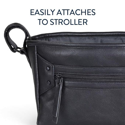 Itzy Ritzy Adjustable Stroller Caddy and Organizer Bag Featuring Front Zippered Pocket, 2 Built-In Interior Pockets & Adjustable Straps to Fit Nearly Any Stroller (Black)