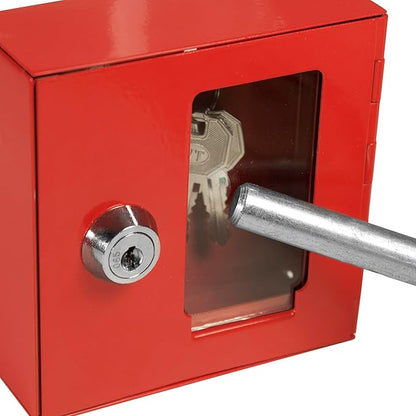 Barska Red Key Lock Breakable Glass Window Alarm Emergency Key Storage Lock Box with Attached Hammer for Home and Business