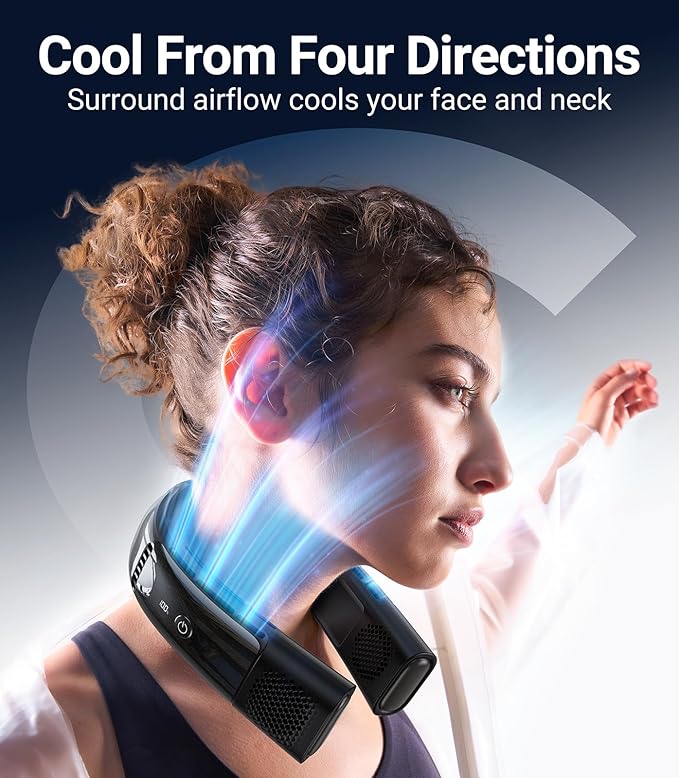 TORRAS COOLiFY 2S Neck Fans that Blow Cold Air [Limited Version], Neck Air Conditioner with Long Battery, Orange-blue-Change Neck Fan, Smart App Control Neck Fan Rechargeable, Black