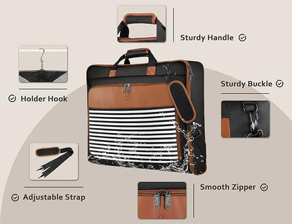 MATEIN Suit Carry On Garment Bag for Travel, Suit Bag with Detachable Adjustable Shoulder Strap, Waterproof Foldable Garment Luggage for Men Women, Large Compartment for Carrying Clothes, Black Stripe