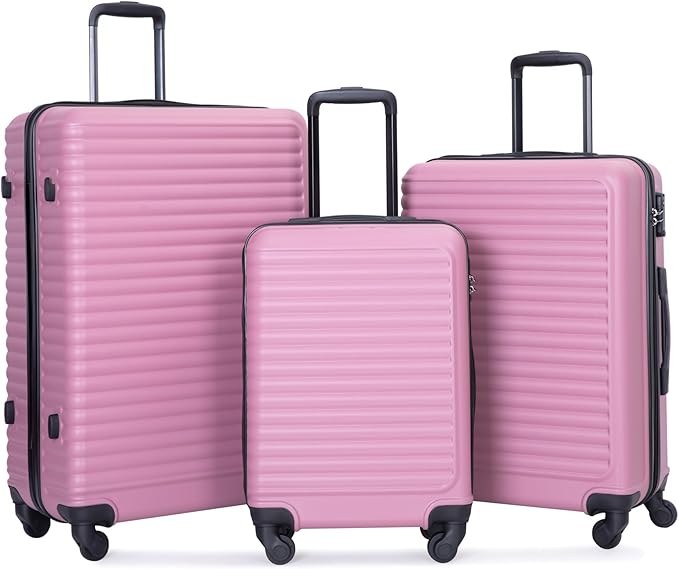 Travelhouse Luggage Sets, Expandable Hardside Suitcases 24in/28in, Carry on 20in,3 Piece Set Travel Luggages Clearance with Double Spinner Wheels TSA Lock Lightweight (2085-Pink)