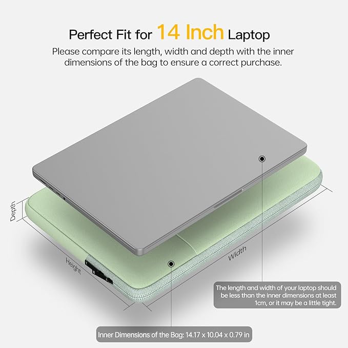 Laptop Sleeve Case 14 inch, Padded Shockproof Travel Computer Bag for Surface Laptop 6 5 4 15", HP Lenovo Dell ASUS Acer Chromebook 14 inch Water-Resistant Carrying Bag -Mint Green