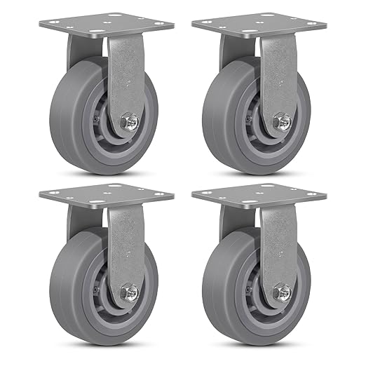5"x2" Rubber Wheels (Flat Tread)- Heavy Duty Casters, Industrial Caster Wheels- Set of 4 with up to 3200 LB Capacity- Use for Dollies, Workbench(4 Rigid)