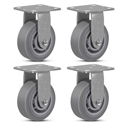 5"x2" Rubber Wheels (Flat Tread)- Heavy Duty Casters, Industrial Caster Wheels- Set of 4 with up to 3200 LB Capacity- Use for Dollies, Workbench(4 Rigid)