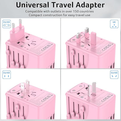 Acer Universal Travel Plug Adapter - International Power Adapter with 5 USB Ports (3 USB C) 5.8A, Worldwide Outlet Charger for USA to European UK France Germany Spain, Type C/E/F/G/I/L/A,Pink