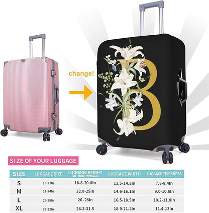 Decorative B Suitcase Protectors Elastic Washable Luggage Covers With Concealed Zippers For 18-32 Inch Luggage (Size L: Fits 25-28 Inch)