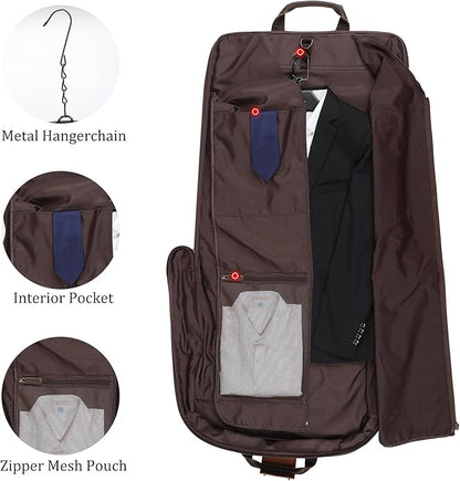 Polare Waxed Canvas Full Grain Leather Trim Garment Carry on Bag for Business Travel, Waterproof Hanging Suit Luggage Bag Wrinkle-Free Suit Cover with YKK Zipper and Shoulder Strap