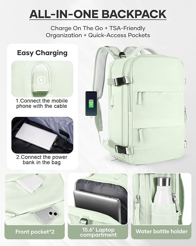 wepadre Vacuum Travel Backpack with Pump Travel Backpack with Vacuum System Easy Vac Pack Backpacks Vacpack Compression Backpacks Mochila de Viaje Compresion al Vacio Mint Green