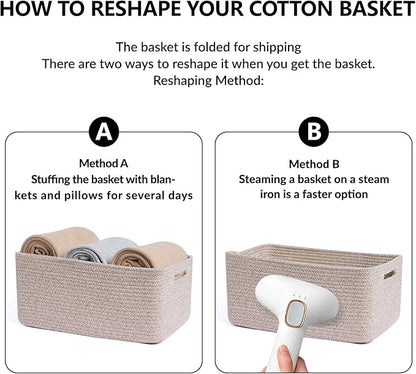 Large Storage Baskets for Organizing, Closet Shelf Baskets for Clothes Blanket Towels, Baby Nursery, Toy Bins Box, Woven Rope Baskets, 17 x 13 x 7.5”, 4 Packs Mixed Brown