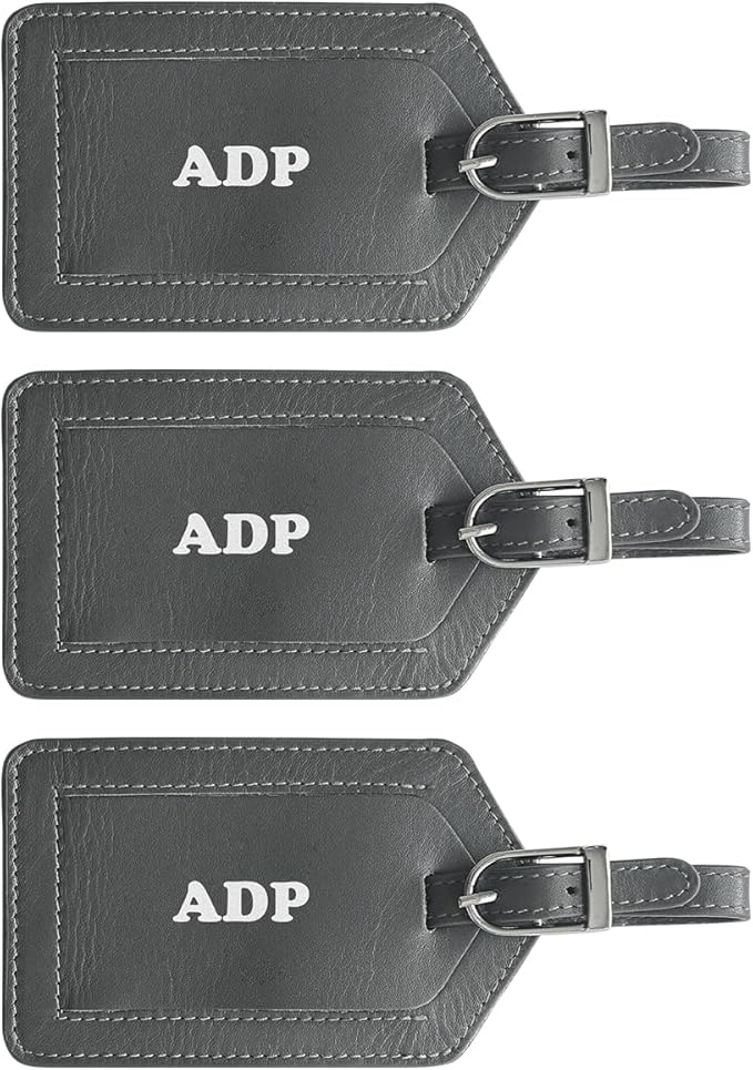 Personalized Monogrammed Leather Luggage Tags - 3 Pack