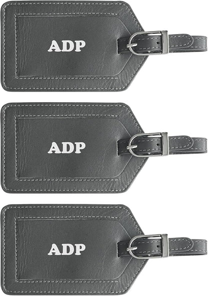 Personalized Monogrammed Leather Luggage Tags - 3 Pack
