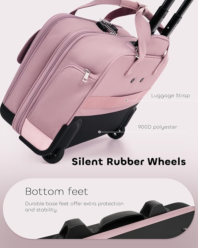 Rolling Laptop Bag Women, Rolling Briefcase for Women with Dual Lock, 17 Inch Computer Bag with Wheels, Roller Underseat Carry On Luggage Personal Item Suitcase for Work Travel Business