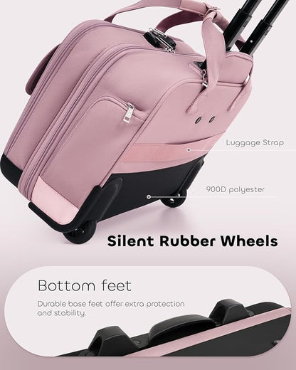 Rolling Laptop Bag Women, Rolling Briefcase for Women with Dual Lock, 17 Inch Computer Bag with Wheels, Roller Underseat Carry On Luggage Personal Item Suitcase for Work Travel Business