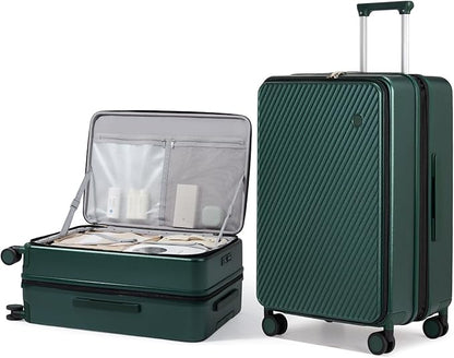 mixi 24 Inch Large Expandable Checked Luggage PC Hard Shell Suitcase Top Opening Rolling Travel Suitcases with Spinner Wheels & TSA Lock, Blackish Green