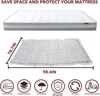 Queen/Full/Full-XL Mattress Vacuum Bag for Moving and Storage, Vacuum Seal Compression Bag for Queen and Full Size Mattresses, Heavy Duty Mattress Bag for Storage, with Sealing Clip and 5 Straps