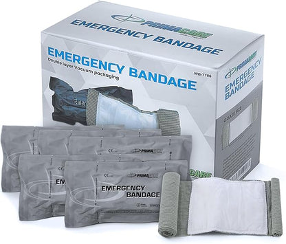 Primacare WB-7706 5-Pack Israeli Bandages – 6" Emergency Trauma Wound Dressing, Vacuum-Sealed, Sterile, Bleeding Control for First Aid, Tactical, Military, EMT & Survival Kits