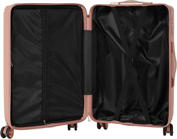 Merax Luggage Sets 4 Piece with Cosmetic Case TSA Lock, Hardside ABS Carry On Suitcase with YKK Zippers Lightweight Rolling Travel Luggage Sets with Spinner Wheels,14+20+24+28 IN,Rose Gold