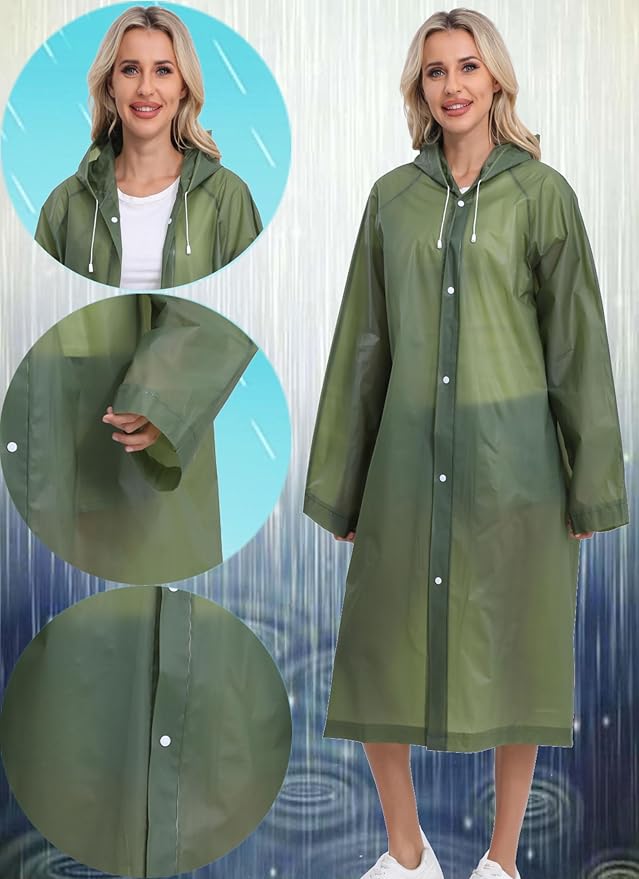 2-Pack Reusable Rain Ponchos for Adults, HOOMBOOM Raincoats Emergency for Women/Men with Drawstring and Sleeves