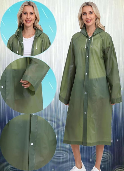 2-Pack Reusable Rain Ponchos for Adults, HOOMBOOM Raincoats Emergency for Women/Men with Drawstring and Sleeves