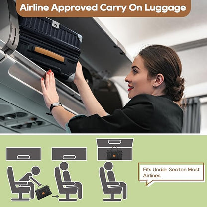 Joyway 5 Piece Luggage Set with Cup Holder, Expandable 25% Capacity, Includes Handbag, Anti Slip Wheels, Hook, Smart Carry On Suitcase for Men and Women, Spinner Travel Black