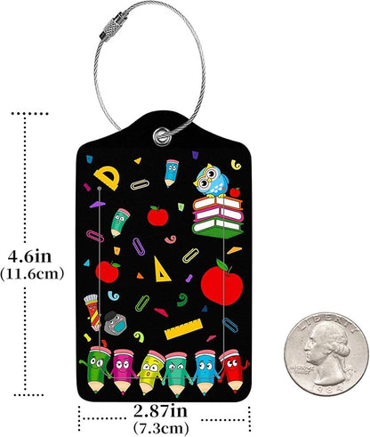 2 Pcs Luggage Tags for Suitcase, Cute Unique PU Leather Travel Bag Tag with Privacy Cover ID Label Address Card and Durable Metal Ring Suitable for Men Women Children Backpack,Dancing Pencils